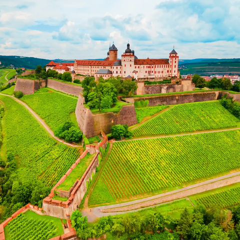 Panoramablick auf Festung Marienberg und Weinberge in Würzburg in Franken, Deutschland