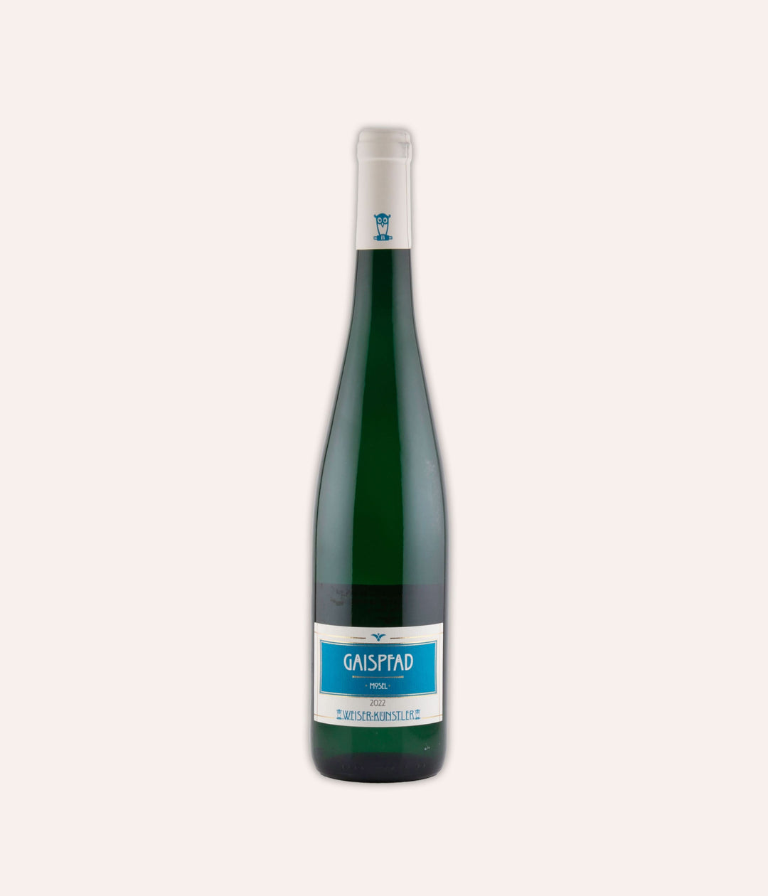 Weinflasche Weiser-Künstler – Riesling Gaispfad 2022 – Mosel, Eulen-Logo, Weiser-Künstler