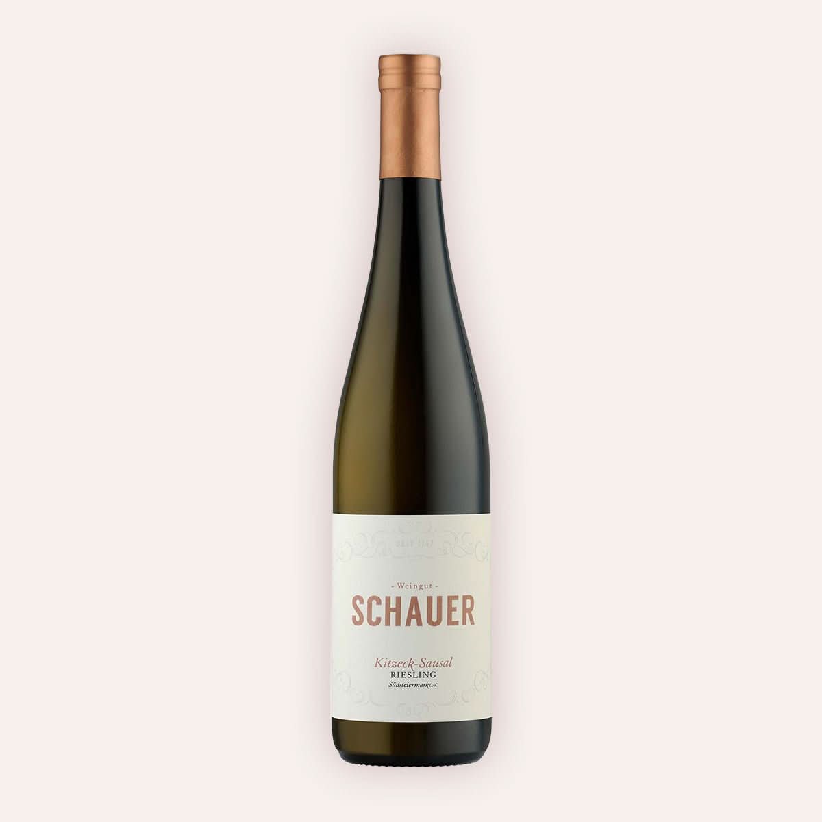 Eine 750 ml Flasche Riesling Kitzeck-Sausal Südsteiermark DAC 2024 vom Winzer Schauer aus der Region Steiermark in Österreich.