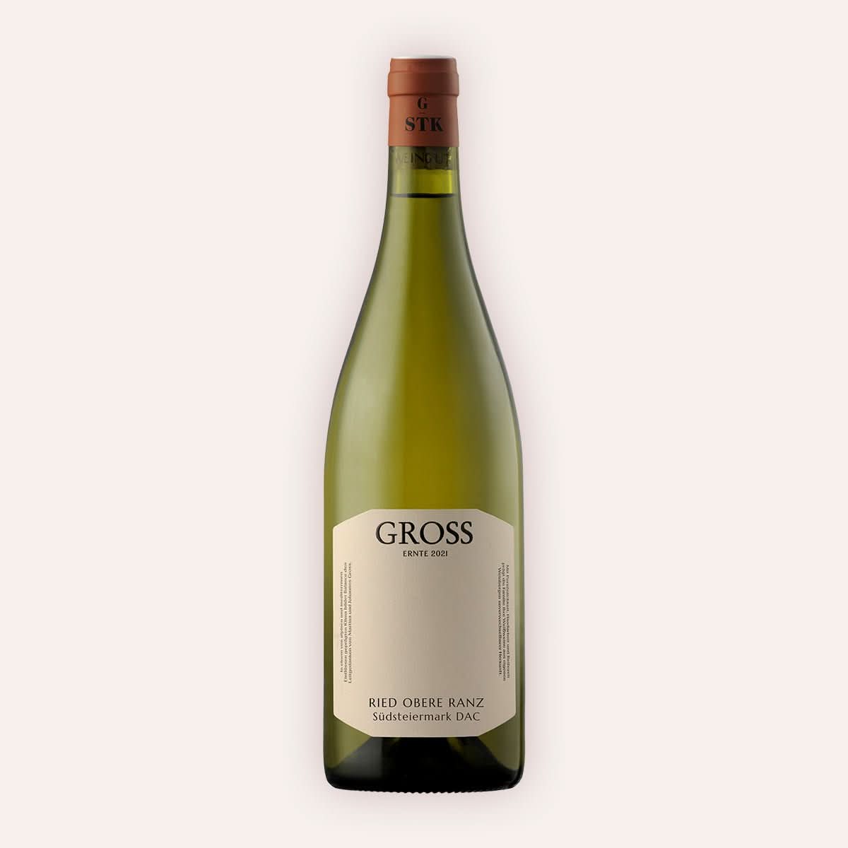 Eine 750 ml Flasche Sauvignon Blanc Ried Obere Ranz 1STK 2021 vom Winzer Gross aus der Region Steiermark in Österreich.