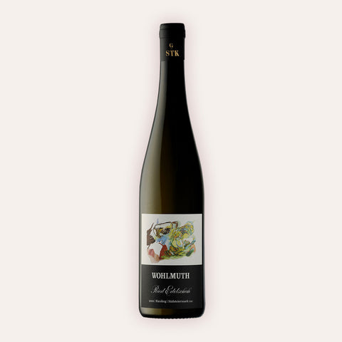 Eine 750 ml Flasche Riesling Ried Edelschuh GSTK 2022vom Winzer Wohlmuth aus der Südsteiermark in Österreich.