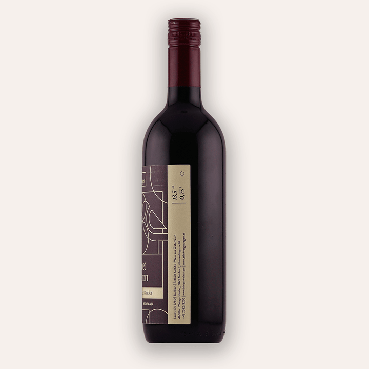 Weinflasche Trinkvergnügen Privatkollektion Burgenland – Cabernet Sauvignon 2020 – österreichische Privatkollektion Flasche mit weinroter Schraubkapsel, goldenes ornamentales Etikett