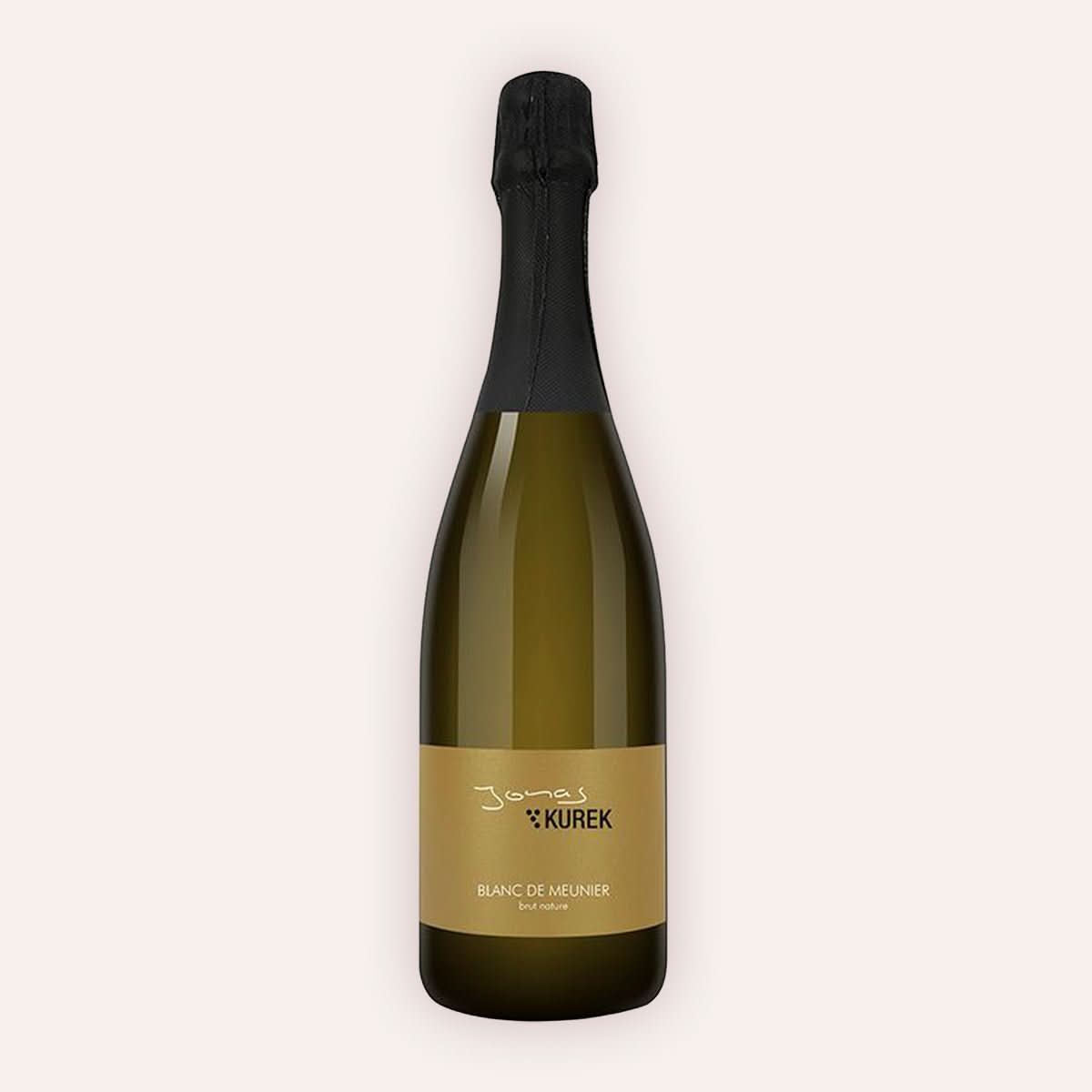 Eine 750 ml Flasche Blanc de Meunier Sekt brut nature 2019vom Winzer Kurek aus der Nonnenhorn am Bodensee in Deutschland.