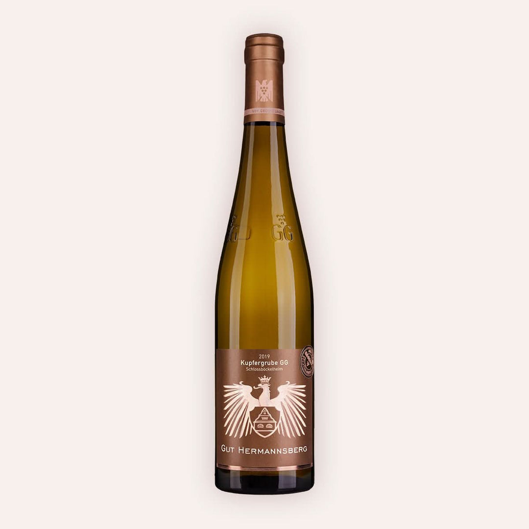 Eine 750 ml Flasche Riesling Kupfergrube Schlossböckelheim GG RESERVE 2019vom Winzer Gut Hermannsberg aus der Nahetal in Deutschland.