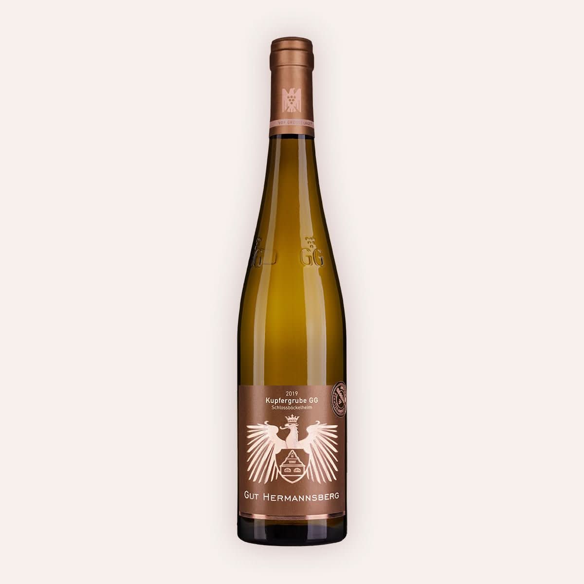 Eine 750 ml Flasche Riesling Kupfergrube Schlossböckelheim GG RESERVE 2019vom Winzer Gut Hermannsberg aus der Nahetal in Deutschland.