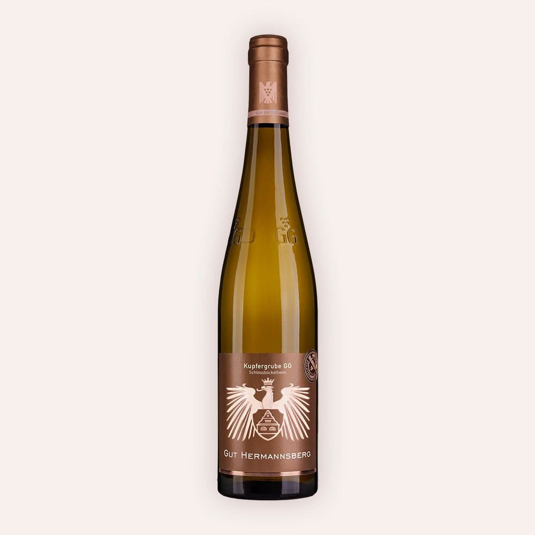 Eine 750 ml Flasche Riesling Kupfergrube Schlossböckelheim GG RESERVE 2020vom Winzer Gut Hermannsberg aus der Nahetal in Deutschland.