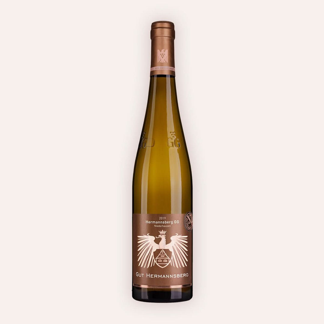 Eine 750 ml Flasche Riesling Hermannsberg Niederhausen GG RESERVE 2019vom Winzer Gut Hermannsberg aus der Nahetal in Deutschland.