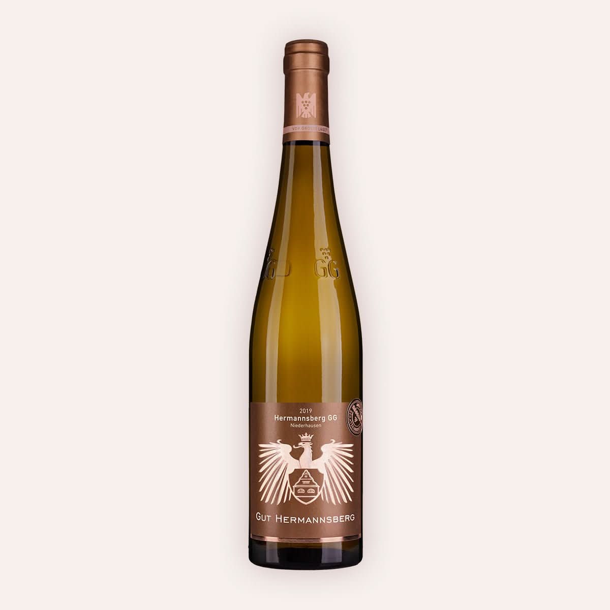 Eine 750 ml Flasche Riesling Hermannsberg Niederhausen GG RESERVE 2019vom Winzer Gut Hermannsberg aus der Nahetal in Deutschland.
