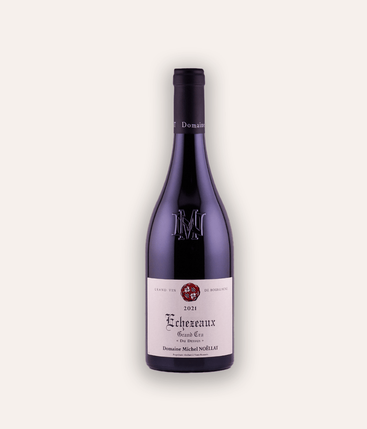 Weinflasche Domaine Michel Noëllat Echézeaux "du Dessus" Grand Cru 2021 – dunkle Burgunder-Flasche mit navy Kapsel und M-Monogramm, Domaine Michel Noëllat Etikett