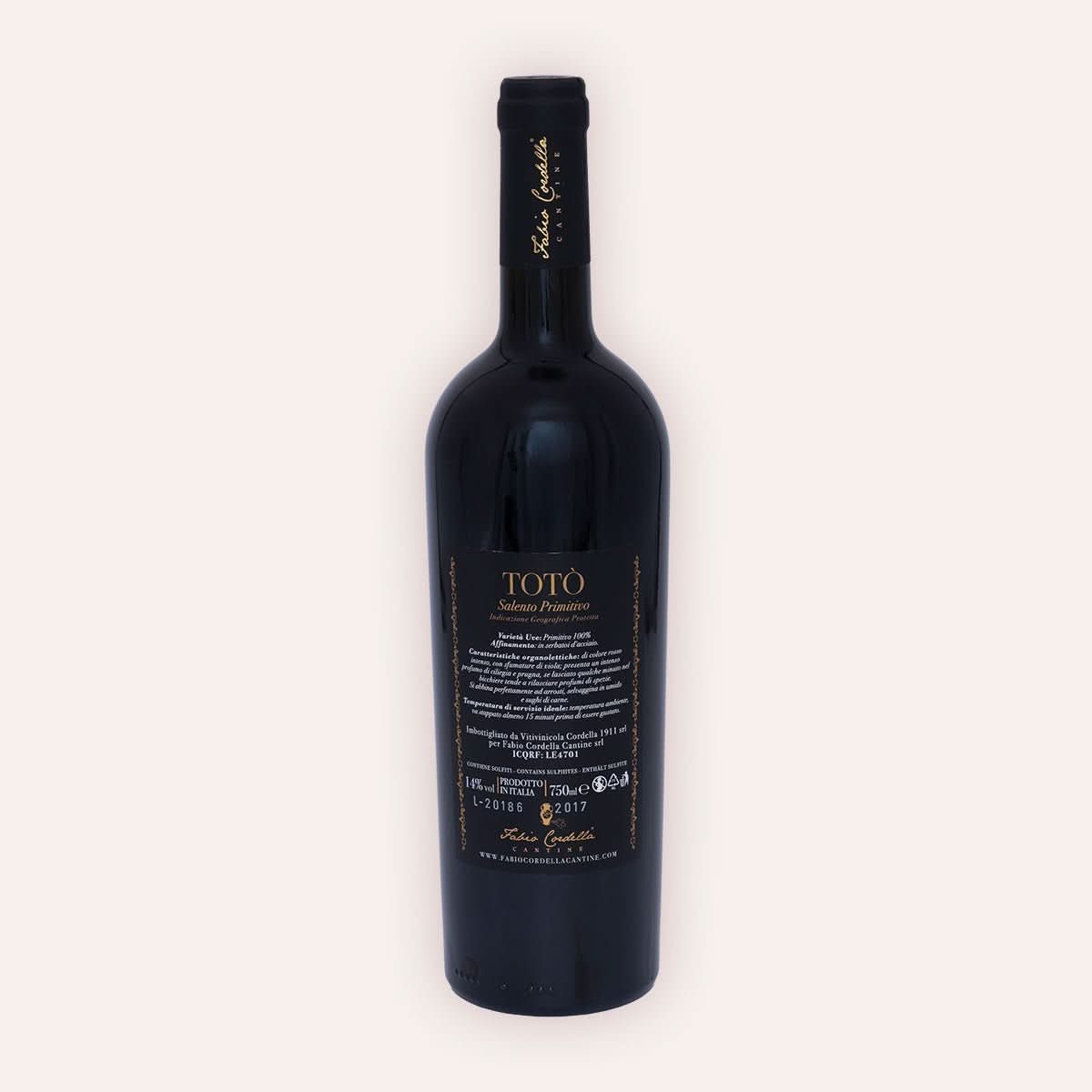Fabio Cordella – "Toto" Salento Primitivo – Rückseite