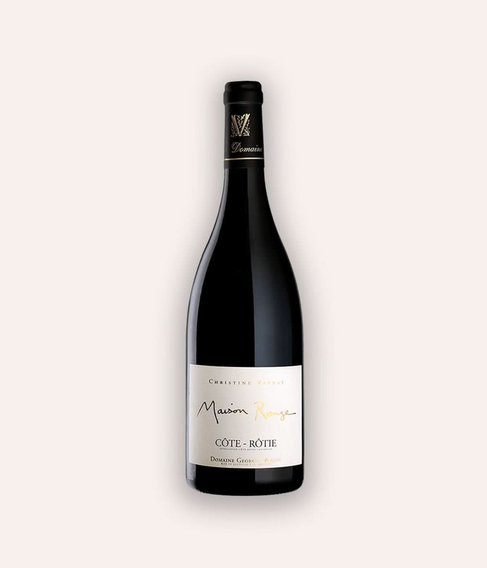 Weinflasche Domaine Georges Vernay – Côte-Rôtie "Maison" rouge 2020 – olivgrüne Rhône-Flasche, V-Logo-Etikett Vernay
