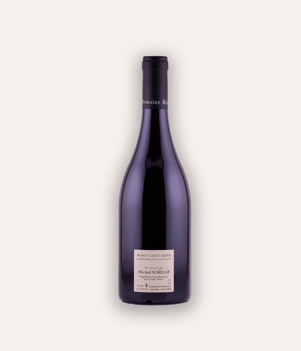 Weinflasche Domaine Michel Noëllat - Morey-Saint-Denis AC 2021 – dunkle Burgunder-Flasche mit navy Kapsel und M-Monogramm, Domaine Michel Noëllat Etikett