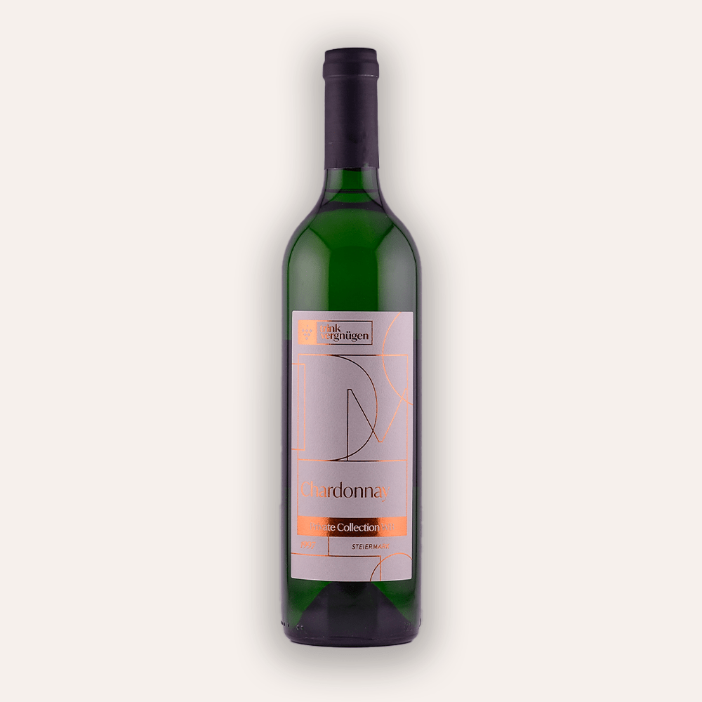 Weinflasche Trinkvergnügen Privatkollektion Steiermark – Chardonnay Reserve 1997 – österreichische Privatkollektion, goldenes Etikett