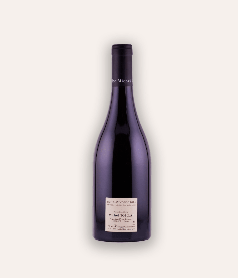 Weinflasche Domaine Michel Noëllat - Nuits-Saint-Georges AC 2021 – dunkle Burgunder-Flasche mit navy Kapsel und M-Monogramm, Domaine Michel Noëllat Etikett