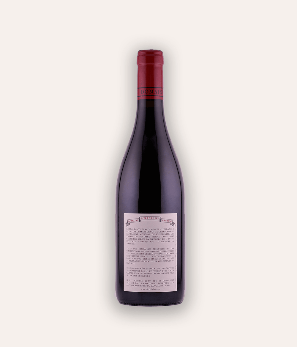 Weinflasche Domaine Pierre Labet – Gevrey-Chambertin Vielles Vignes 2021 – Burgunder-Flasche mit lavendelfarbener Kapsel, Domaine Pierre Labet Bourgogne Etikett