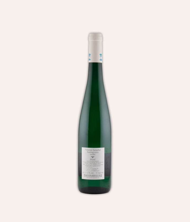 Weinflasche Weiser-Künstler – Riesling Gaispfad 2022 – Mosel, Eulen-Logo, Weiser-Künstler