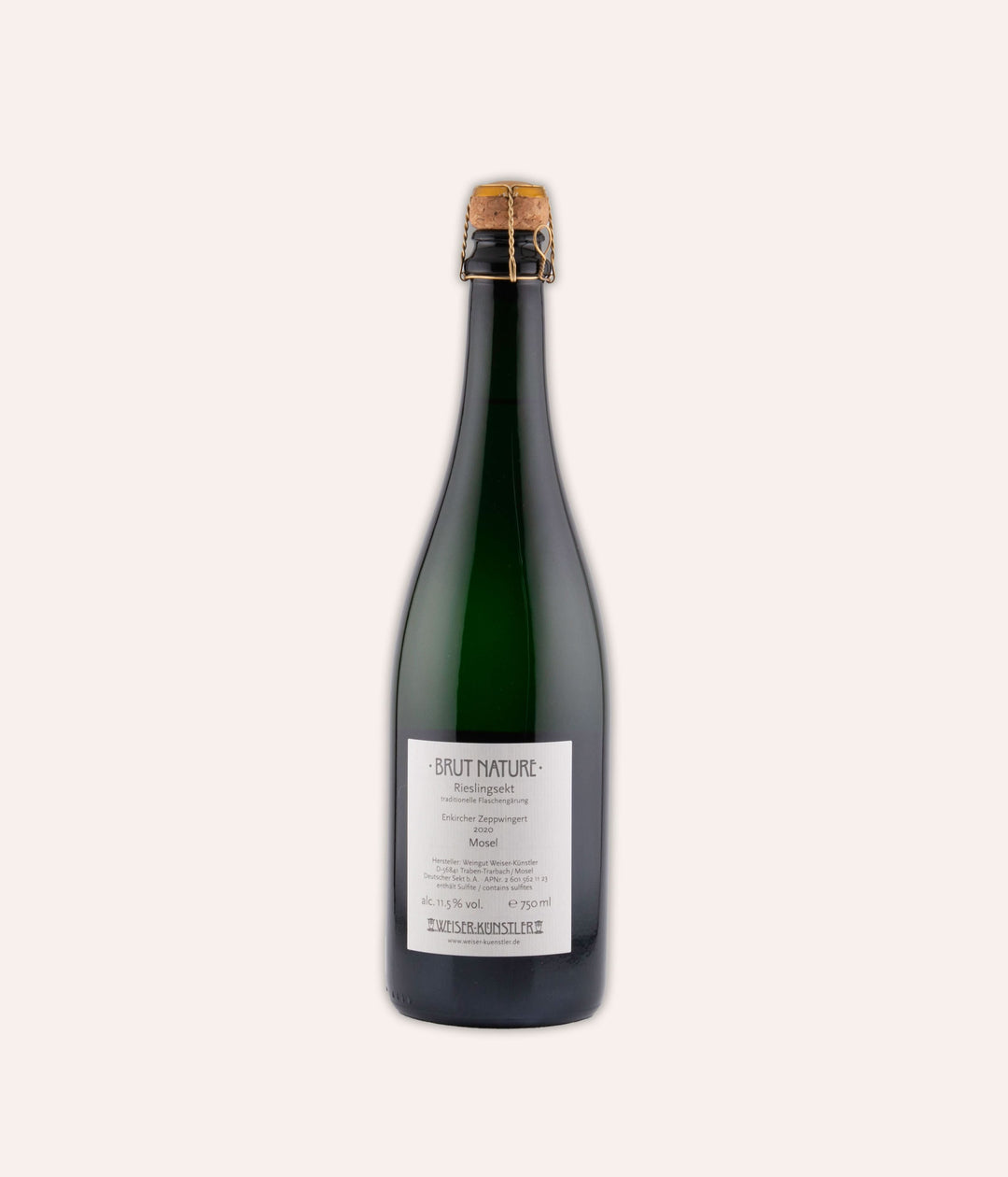Weinflasche Weiser-Künstler – Rieslingsekt Enkirchner Zeppwingert BIO 2020 – Mosel, Eulen-Logo, Weiser-Künstler