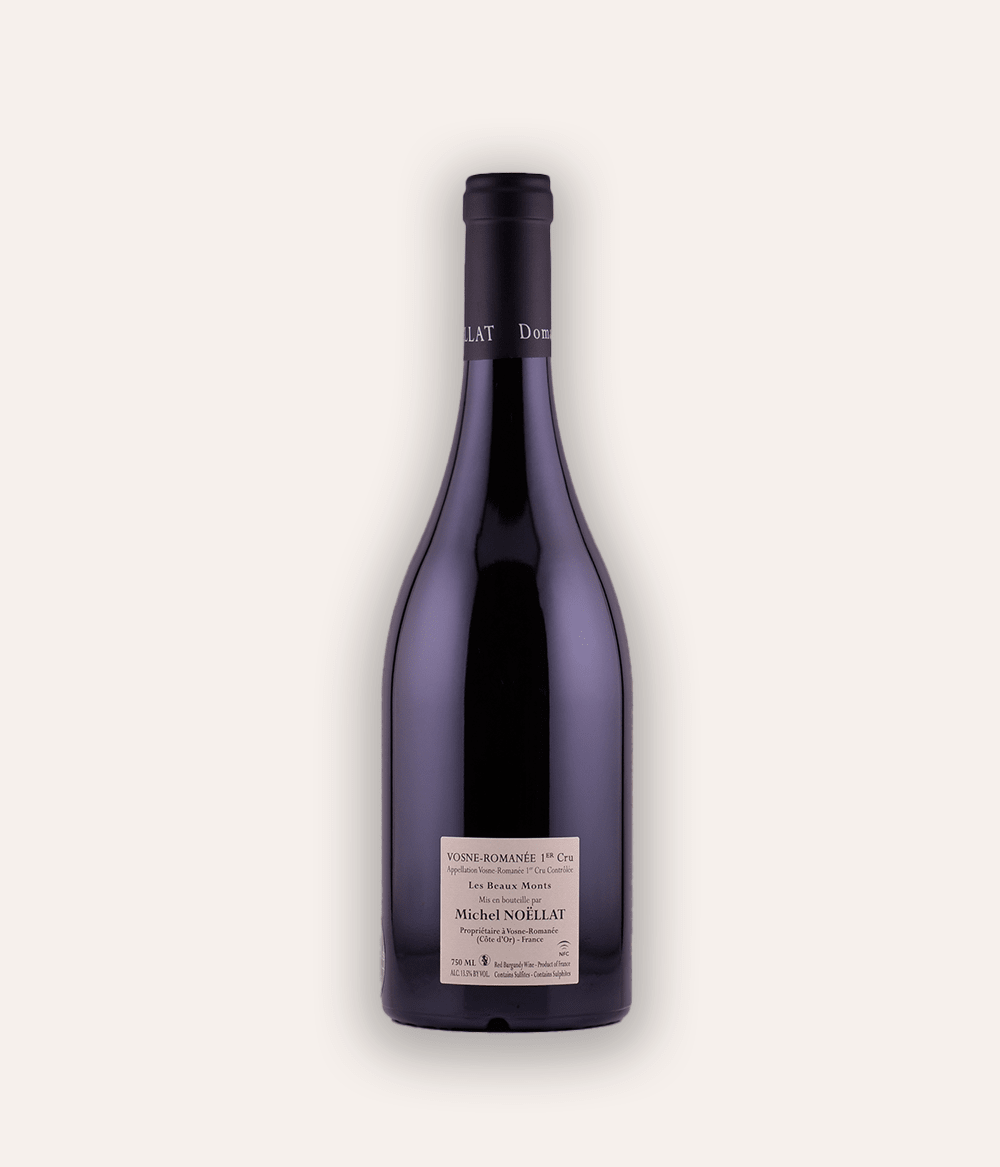 Weinflasche Domaine Michel Noëllat Les Beaux Monts Premier Cru 2021 – dunkle Burgunder-Flasche mit navy Kapsel und M-Monogramm, Domaine Michel Noëllat Etikett