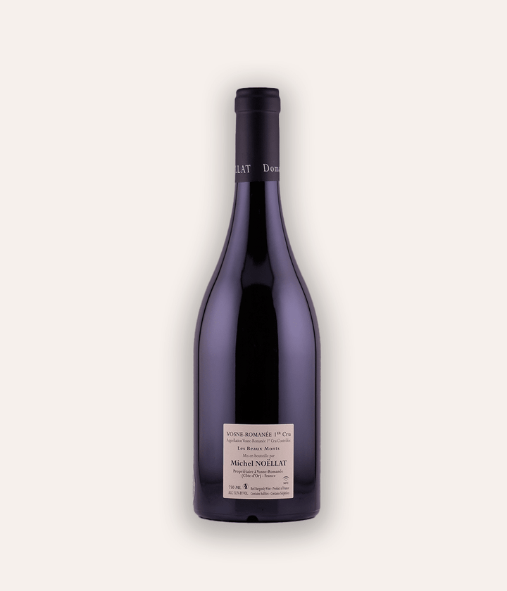 Weinflasche Domaine Michel Noëllat Les Beaux Monts Premier Cru 2021 – dunkle Burgunder-Flasche mit navy Kapsel und M-Monogramm, Domaine Michel Noëllat Etikett